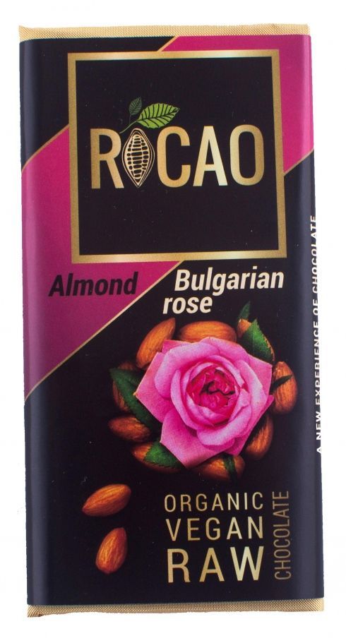 Суров шоколад с българска роза и бадеми - 27 гр. 